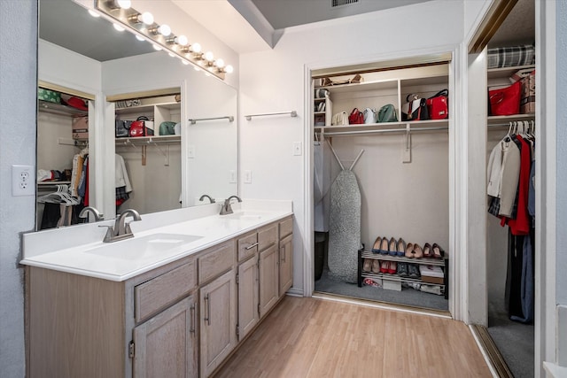 bathroom with vanity and wood-type flooring