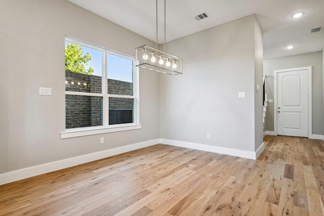 unfurnished dining area with light hardwood / wood-style floors