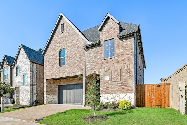 view of front of house with a garage and a front yard