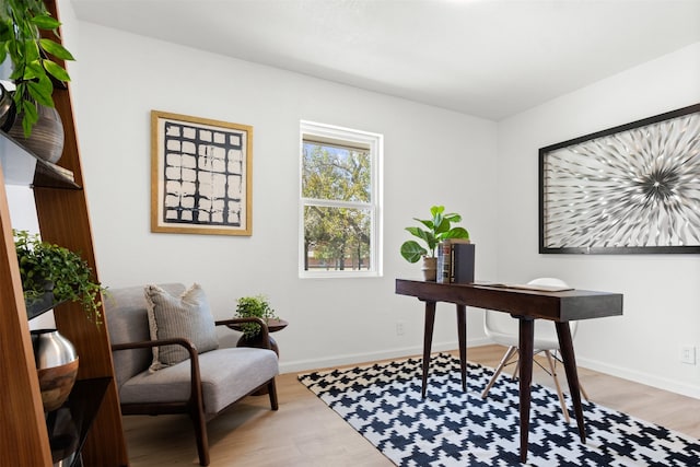 office space with light hardwood / wood-style floors