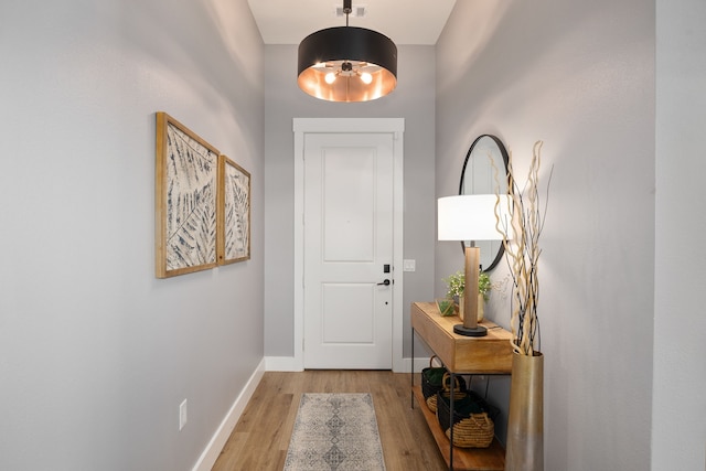 doorway to outside featuring light wood-type flooring