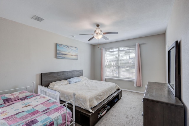 bedroom with carpet floors and ceiling fan