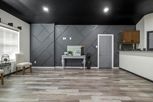 interior space with light hardwood / wood-style flooring