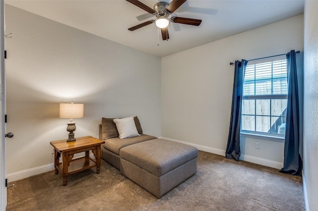 3032 James Ave, Fort Worth, TX 76110 - living area featuring ceiling fan, carpet flooring, and baseboards