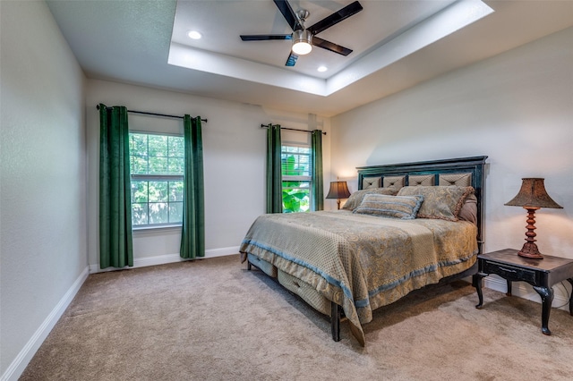 3032 James Ave, Fort Worth, TX 76110 - bedroom with carpet, baseboards, a tray ceiling, and recessed lighting