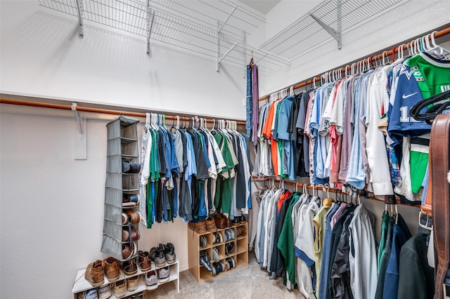 walk in closet with carpet