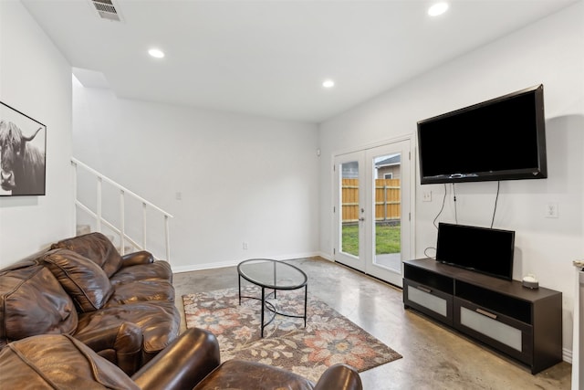 living room featuring french doors