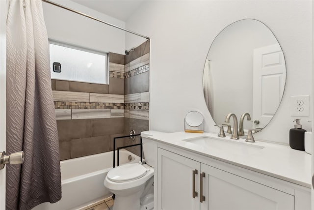 full bathroom with vanity, tile patterned flooring, toilet, and shower / bath combo