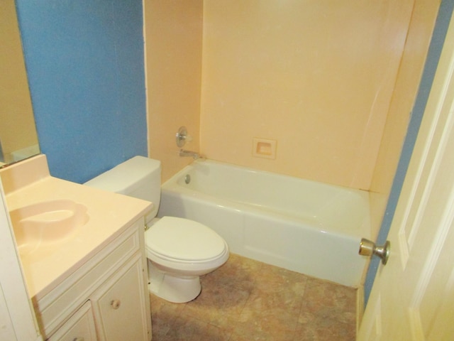 full bathroom with vanity, bathtub / shower combination, and toilet