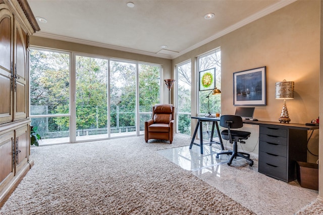 home office with ornamental molding