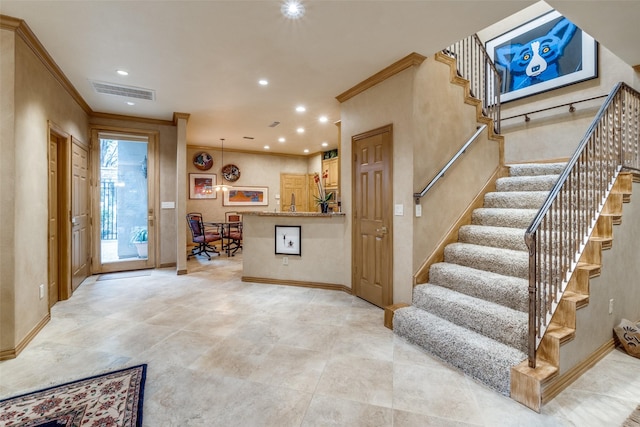 interior space with ornamental molding