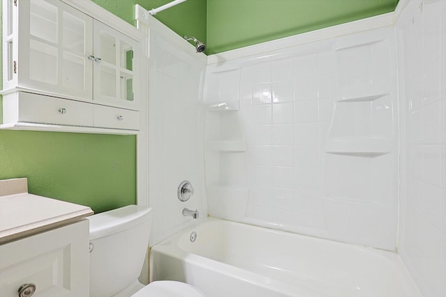 full bathroom with vanity, shower / bathtub combination, and toilet