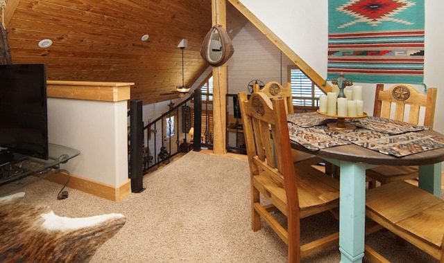 dining space with wooden ceiling