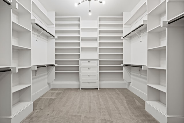 walk in closet with light colored carpet