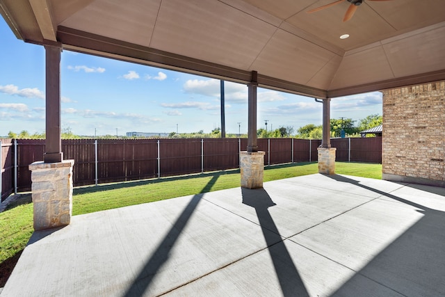 view of patio featuring a gazebo and ceiling fan