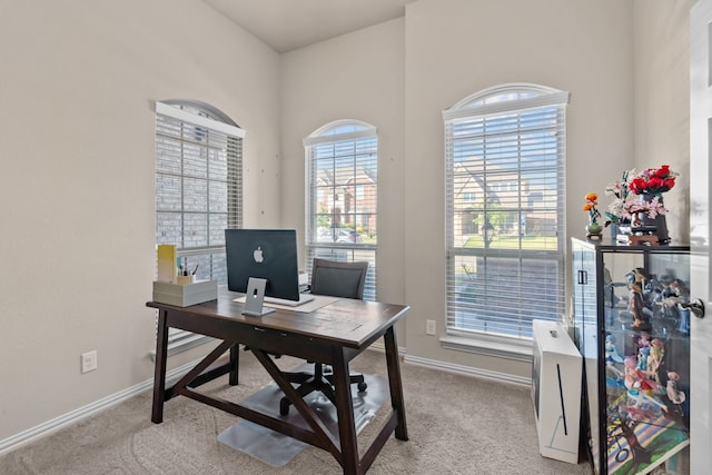 view of carpeted home office