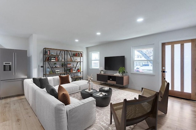 living room featuring light wood-type flooring