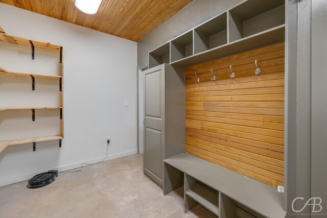 mudroom featuring wooden ceiling