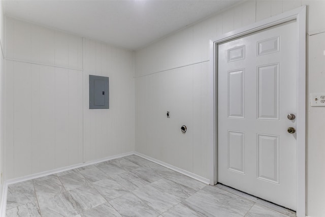 laundry area featuring electric panel and electric dryer hookup