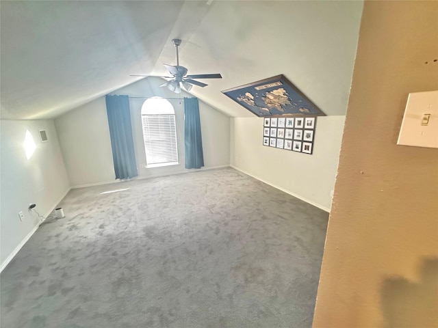 bonus room featuring vaulted ceiling, ceiling fan, and carpet flooring