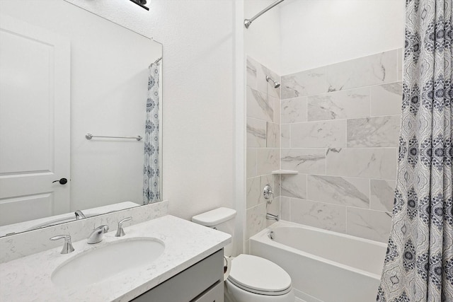 full bathroom with vanity, toilet, and shower / tub combo with curtain