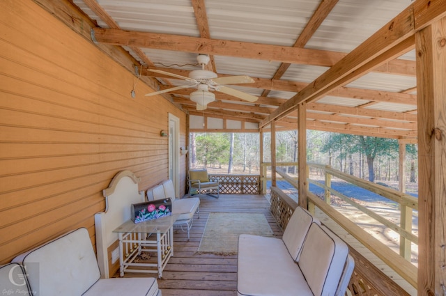 wooden terrace with ceiling fan