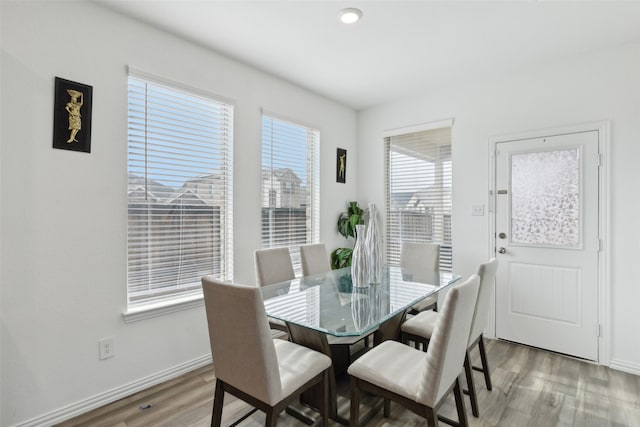 dining area with hardwood / wood-style flooring