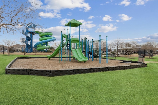 view of jungle gym with a yard