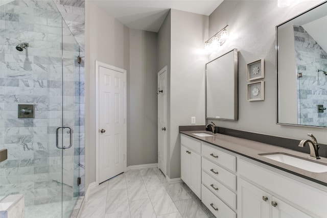 bathroom featuring vanity and walk in shower