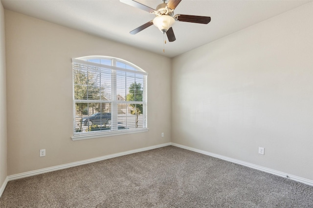 spare room featuring ceiling fan and carpet floors