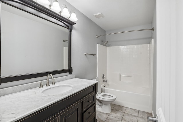 full bathroom featuring tile patterned flooring, vanity, shower / washtub combination, and toilet