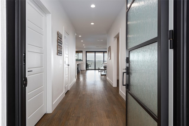 hall featuring dark hardwood / wood-style floors