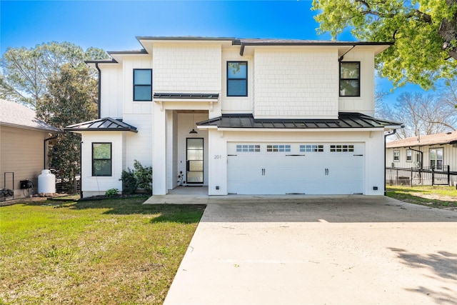 201 Seaside Dr, Gun Barrel City, TX 75156 - view of front of property featuring a standing seam roof, metal roof, a garage, a front lawn, and driveway