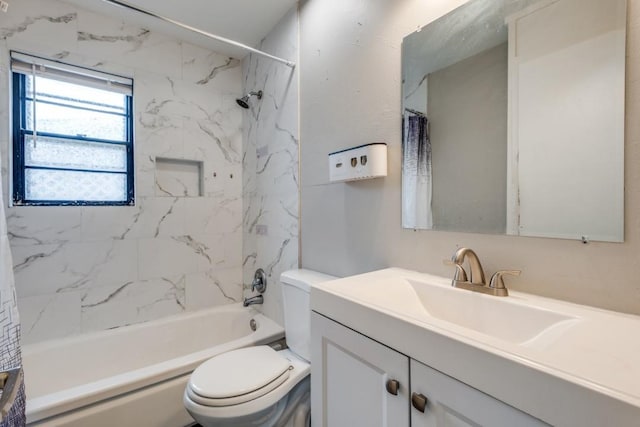 full bathroom with vanity, toilet, and shower / bath combo with shower curtain