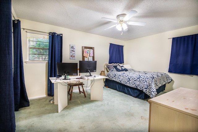 1225 Crestwood Dr, Cleburne, TX 76033 - bedroom featuring carpet, a textured ceiling, baseboards, and ceiling fan