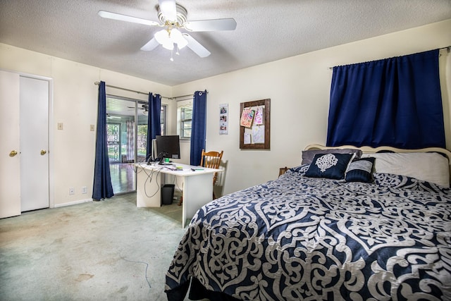 1225 Crestwood Dr, Cleburne, TX 76033 - carpeted bedroom with a textured ceiling and a ceiling fan