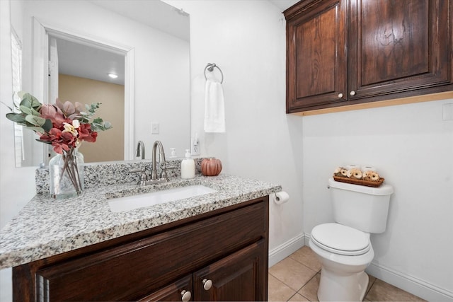 bathroom featuring vanity, toilet, and tile patterned flooring