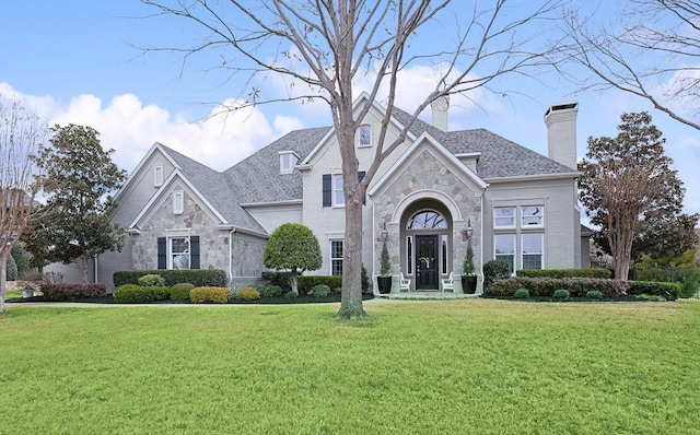 view of front of home featuring a front lawn