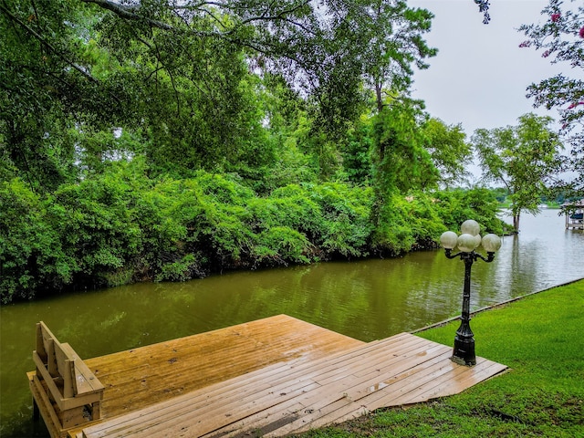 view of dock with a water view