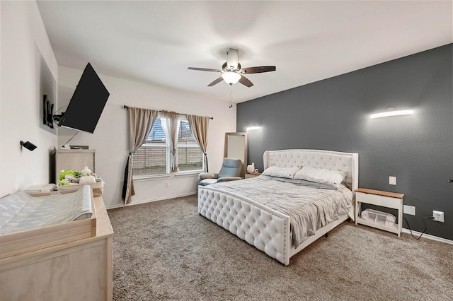 bedroom featuring carpet flooring and ceiling fan