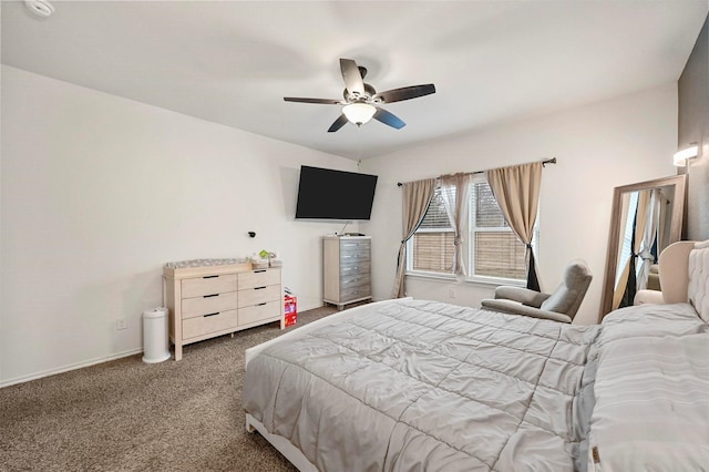 bedroom featuring carpet flooring and ceiling fan