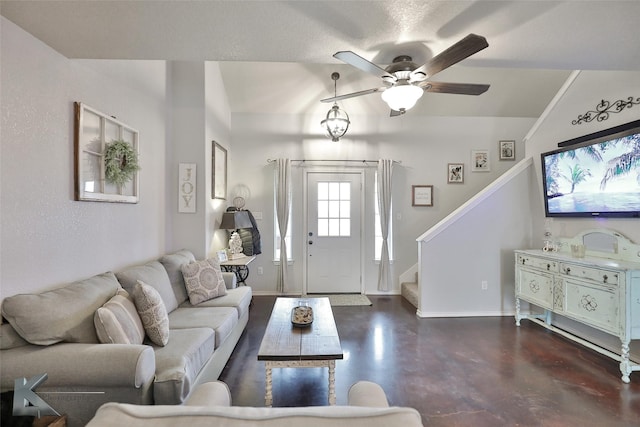 living room with ceiling fan