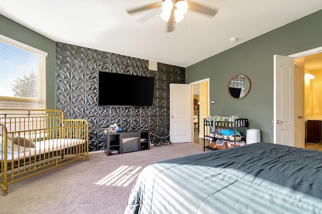 bedroom with carpet flooring and ceiling fan