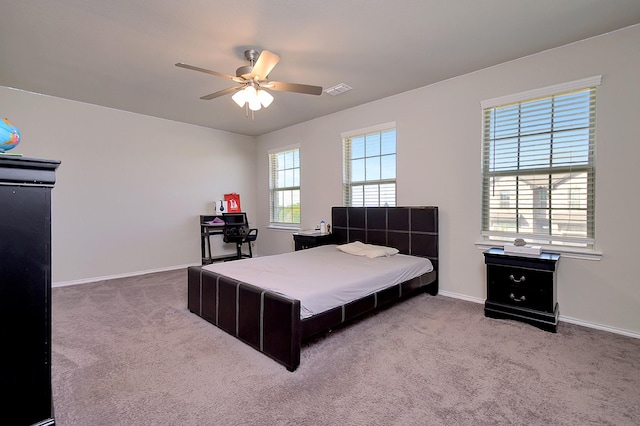 bedroom featuring carpet floors and ceiling fan