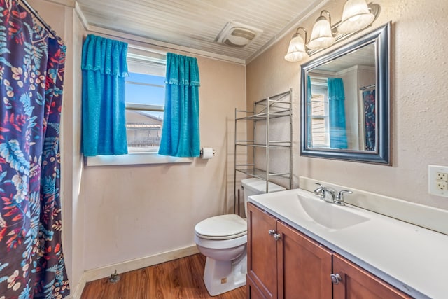 bathroom featuring vanity, wood-type flooring, and toilet