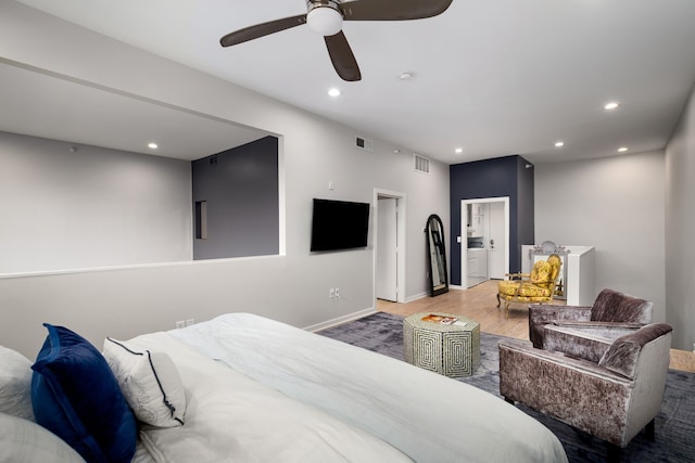 bedroom featuring recessed lighting, visible vents, and wood finished floors