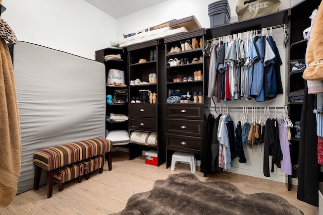 walk in closet with wood finished floors