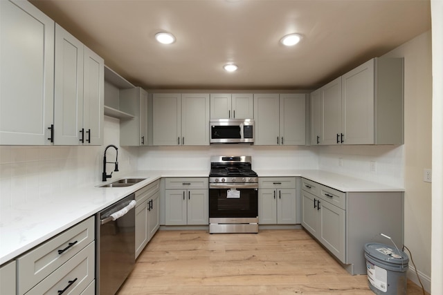 kitchen with sink, gray cabinets, and stainless steel appliances