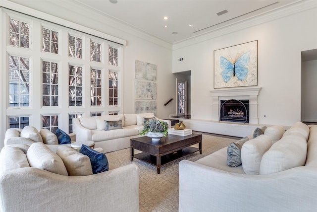 living room featuring ornamental molding