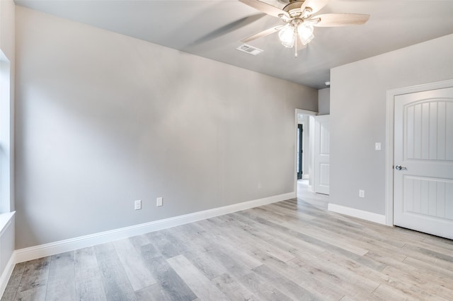 unfurnished bedroom featuring ceiling fan and light hardwood / wood-style flooring